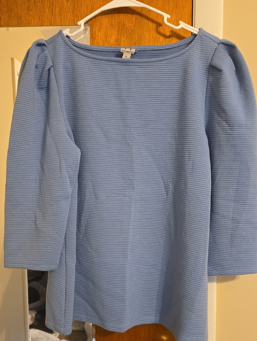 Worthington Light Blue Ribbed Puff-Sleeve Top